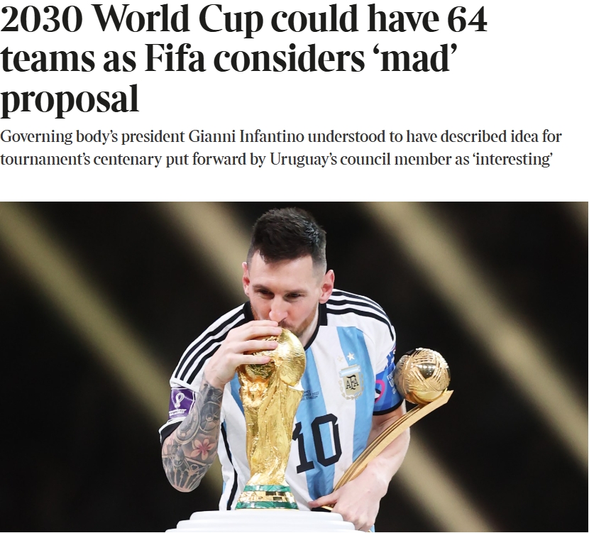 泰晤士：某官員稱2030世界杯擴軍64隊想法完全瘋狂，望盡快否決