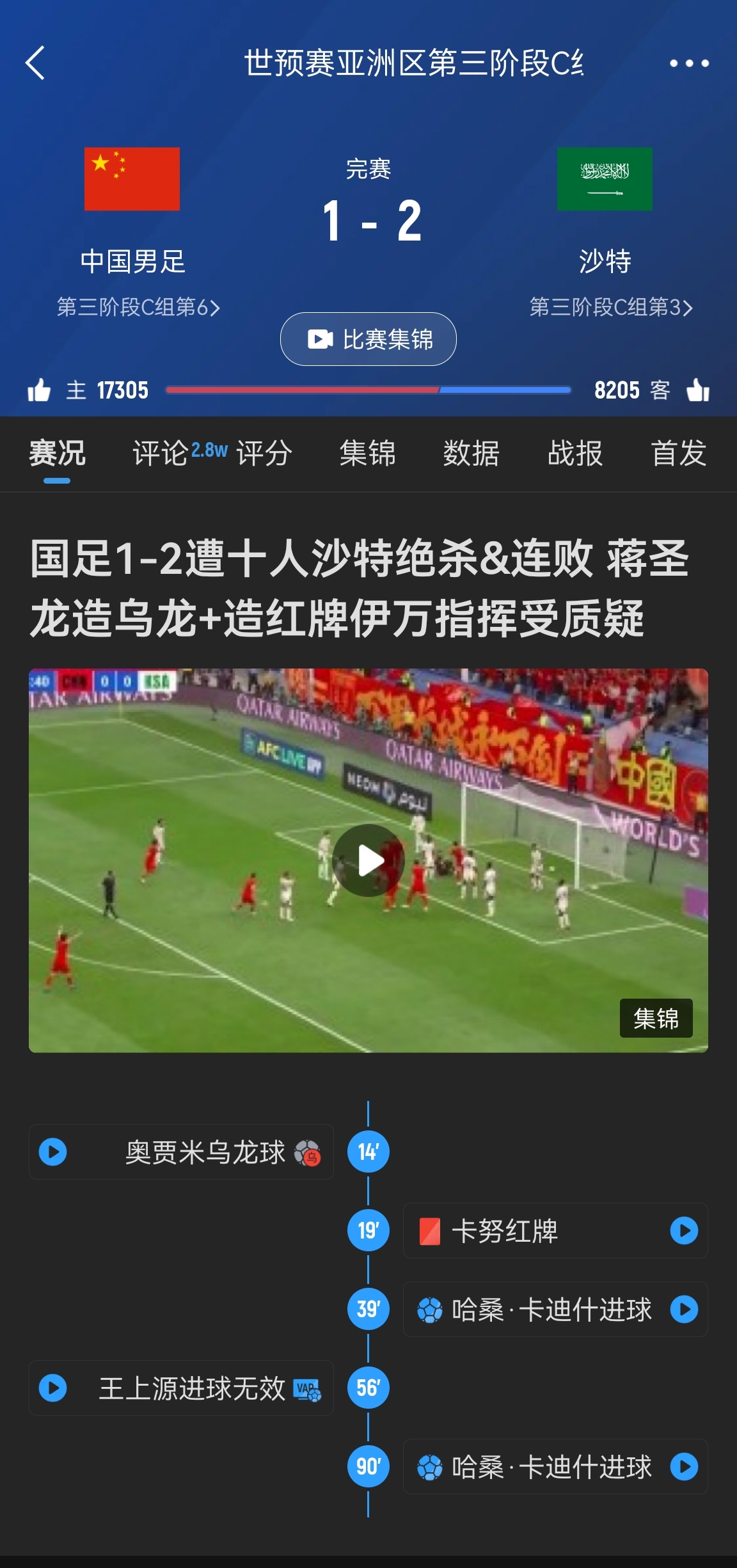 今天什么劇本？首戰(zhàn)沙特也是半場(chǎng)紅牌+蔣光太傷退，最后國足被翻
