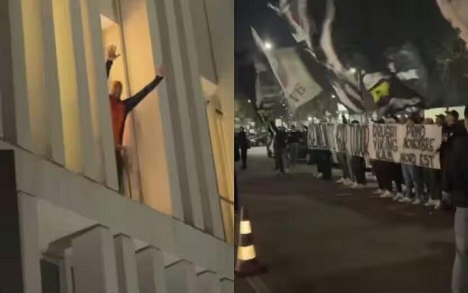 都體：尤文球迷來到酒店外支持新主帥，圖多爾向球迷們揮手致意