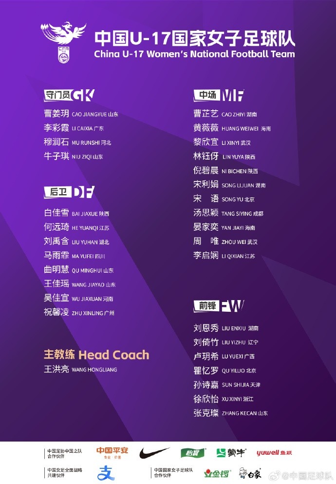 U17女足30人將在蘇州集訓(xùn)備戰(zhàn)世界杯，姜寧、朱挺擔(dān)任訓(xùn)練員