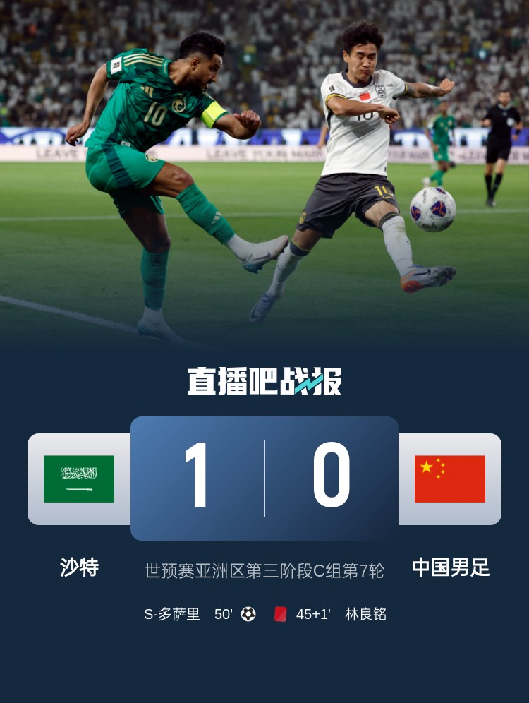 1-0小勝國足終結(jié)沙特在18強賽191天的進球荒，上次進球也是戰(zhàn)國足